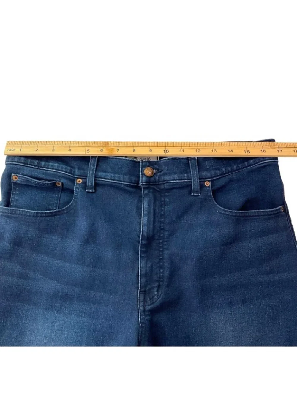 Madewell Tall Flared Wide Leg Crop Jeans Womens 32T Blue High Rise Raw Hem